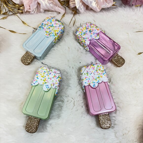 Set of 4 Pastel Plastic Popsicle with Sprinkles Ornaments Christmas Holiday - Picture 4 of 11